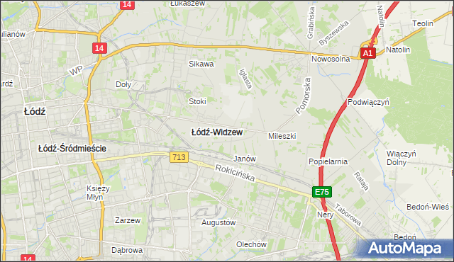 mapa Widzew, Widzew na mapie Targeo