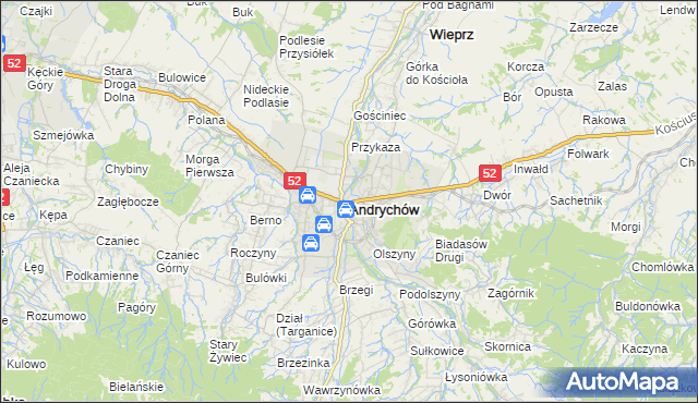 mapa Andrychów, Andrychów na mapie Targeo