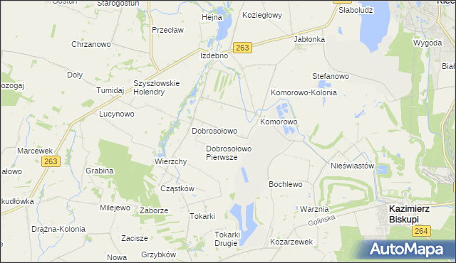 mapa Anielewo gmina Kazimierz Biskupi, Anielewo gmina Kazimierz Biskupi na mapie Targeo