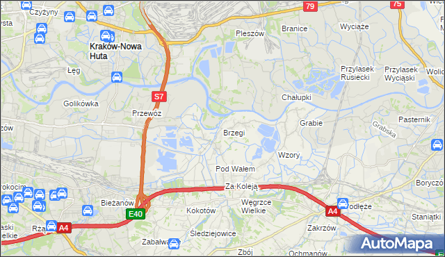 mapa Brzegi gmina Wieliczka, Brzegi gmina Wieliczka na mapie Targeo