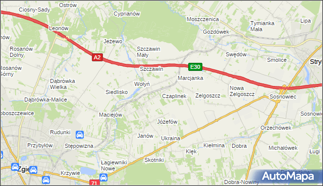 mapa Czaplinek gmina Zgierz, Czaplinek gmina Zgierz na mapie Targeo
