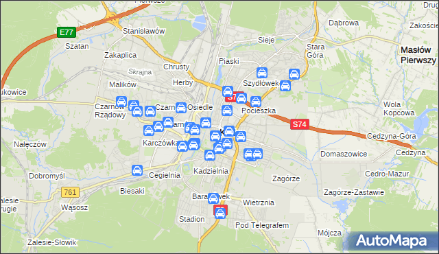 mapa Kielc, Kielce na mapie Targeo