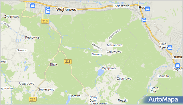 mapa Nowiny gmina Wejherowo, Nowiny gmina Wejherowo na mapie Targeo