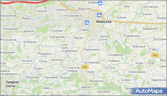 mapa Pawlikowice gmina Wieliczka, Pawlikowice gmina Wieliczka na mapie Targeo
