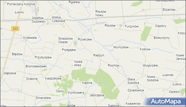 mapa Radzyń gmina Grabów, Radzyń gmina Grabów na mapie Targeo