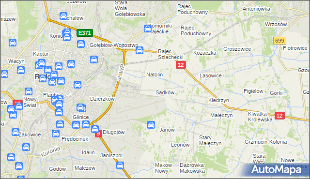 mapa Sadków gmina Jedlnia-Letnisko, Sadków gmina Jedlnia-Letnisko na mapie Targeo