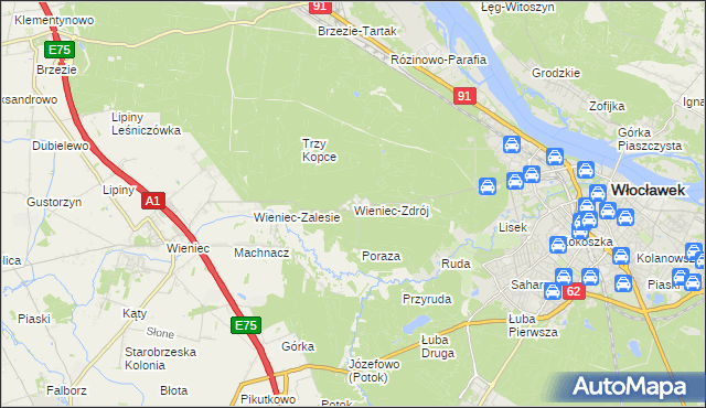 mapa Wieniec-Zdrój, Wieniec-Zdrój na mapie Targeo