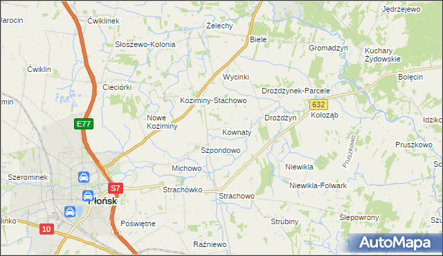 mapa Kownaty gmina Płońsk, Kownaty gmina Płońsk na mapie Targeo