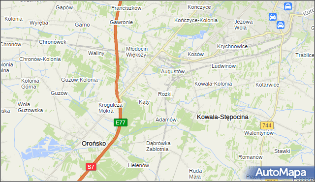 mapa Rożki gmina Kowala, Rożki gmina Kowala na mapie Targeo