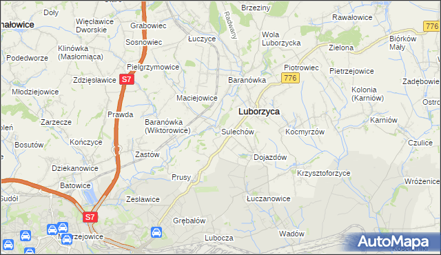 mapa Sulechów gmina Kocmyrzów-Luborzyca, Sulechów gmina Kocmyrzów-Luborzyca na mapie Targeo