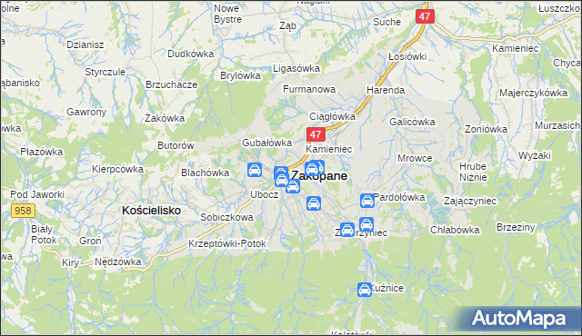 mapa Zakopanego, Zakopane na mapie Targeo