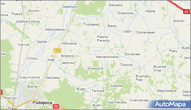 mapa Aleksandrówka gmina Dalików, Aleksandrówka gmina Dalików na mapie Targeo