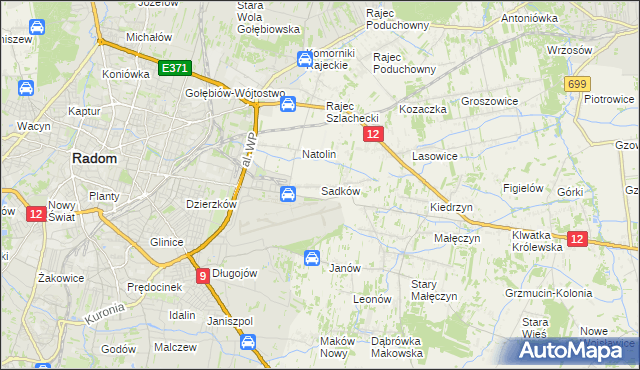 mapa Sadków gmina Jedlnia-Letnisko, Sadków gmina Jedlnia-Letnisko na mapie Targeo