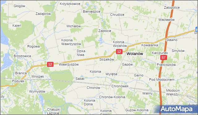 mapa Strzałków gmina Wolanów, Strzałków gmina Wolanów na mapie Targeo
