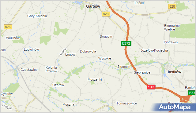 mapa Wysokie gmina Jastków, Wysokie gmina Jastków na mapie Targeo