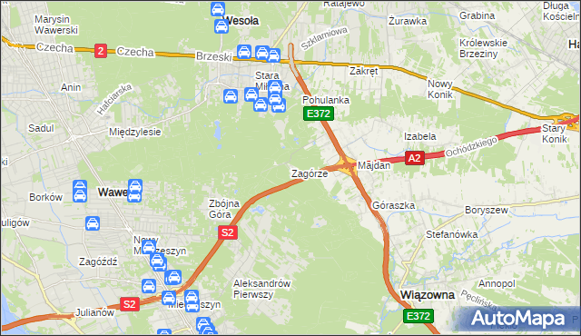 mapa Zagórze gmina Wiązowna, Zagórze gmina Wiązowna na mapie Targeo