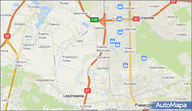 mapa Zamienie gmina Lesznowola, Zamienie gmina Lesznowola na mapie Targeo