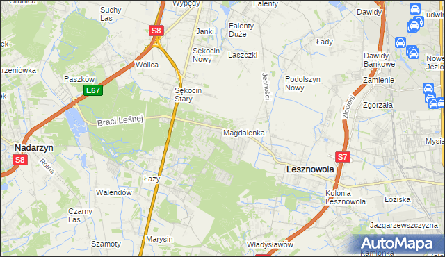 mapa Magdalenka gmina Lesznowola, Magdalenka gmina Lesznowola na mapie Targeo