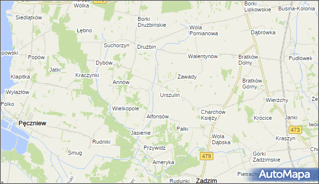 mapa Urszulin gmina Zadzim, Urszulin gmina Zadzim na mapie Targeo