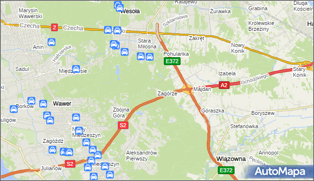 mapa Zagórze gmina Wiązowna, Zagórze gmina Wiązowna na mapie Targeo