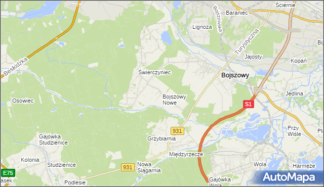 mapa Bojszowy Nowe, Bojszowy Nowe na mapie Targeo