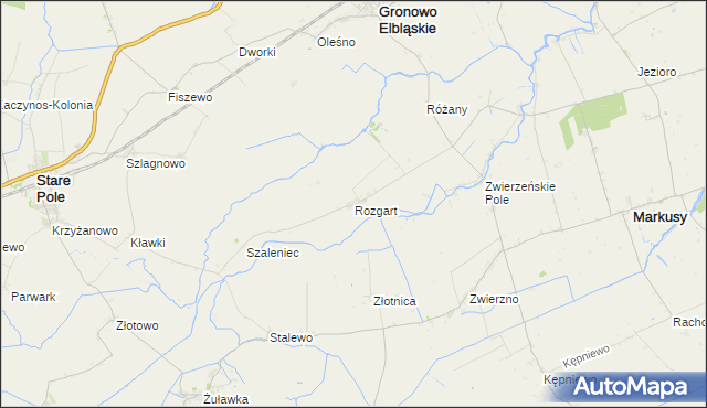 mapa Rozgart gmina Gronowo Elbląskie, Rozgart gmina Gronowo Elbląskie na mapie Targeo