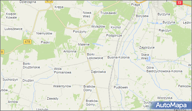 mapa Lipki gmina Poddębice, Lipki gmina Poddębice na mapie Targeo