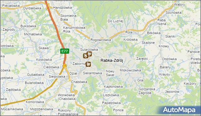 mapa Rabka-Zdrój, Rabka-Zdrój na mapie Targeo