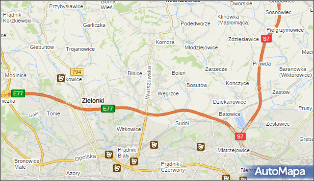 mapa Węgrzce gmina Zielonki, Węgrzce gmina Zielonki na mapie Targeo