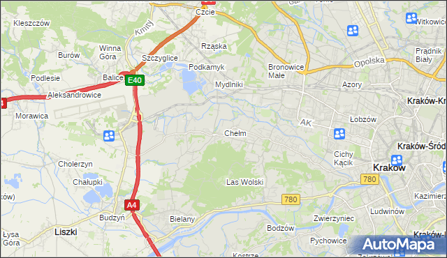 mapa Chełm gmina Kraków, Chełm gmina Kraków na mapie Targeo