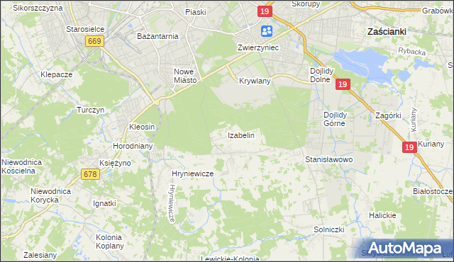 mapa Izabelin gmina Juchnowiec Kościelny, Izabelin gmina Juchnowiec Kościelny na mapie Targeo