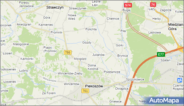 mapa Julianów gmina Piekoszów, Julianów gmina Piekoszów na mapie Targeo