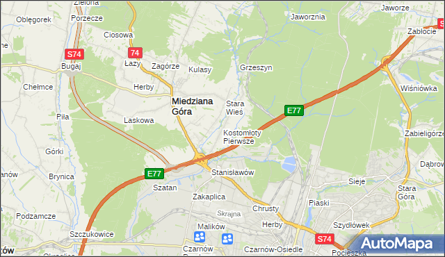 mapa Kostomłoty Pierwsze, Kostomłoty Pierwsze na mapie Targeo