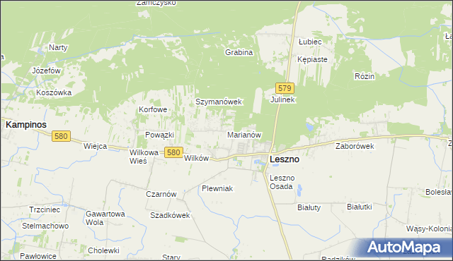 mapa Marianów gmina Leszno, Marianów gmina Leszno na mapie Targeo