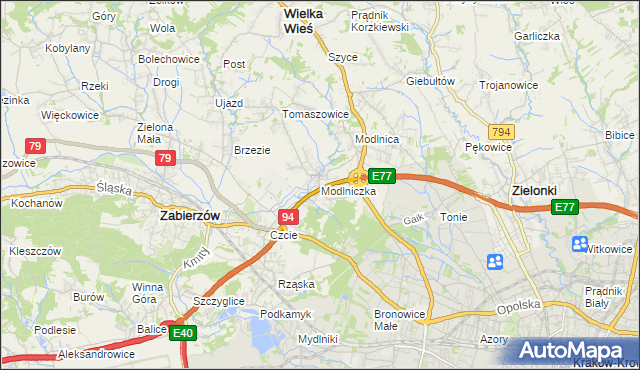 mapa Modlniczka, Modlniczka na mapie Targeo