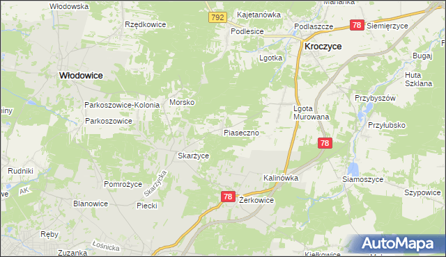mapa Piaseczno gmina Kroczyce, Piaseczno gmina Kroczyce na mapie Targeo