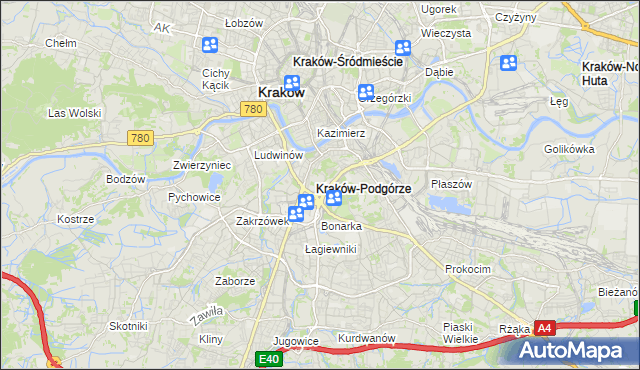 mapa Podgórze gmina Kraków, Podgórze gmina Kraków na mapie Targeo