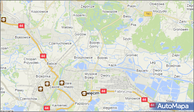 mapa Bobrek gmina Chełmek, Bobrek gmina Chełmek na mapie Targeo