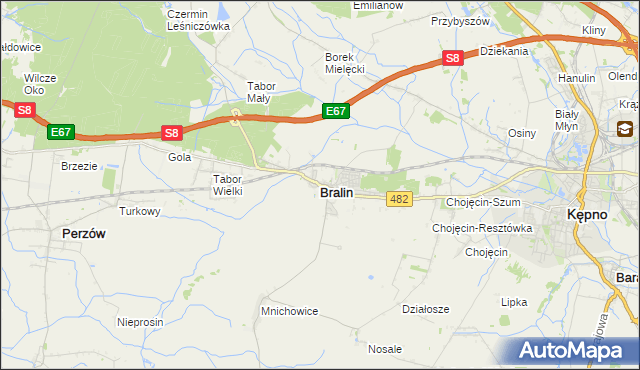 mapa Bralin powiat kępiński, Bralin powiat kępiński na mapie Targeo