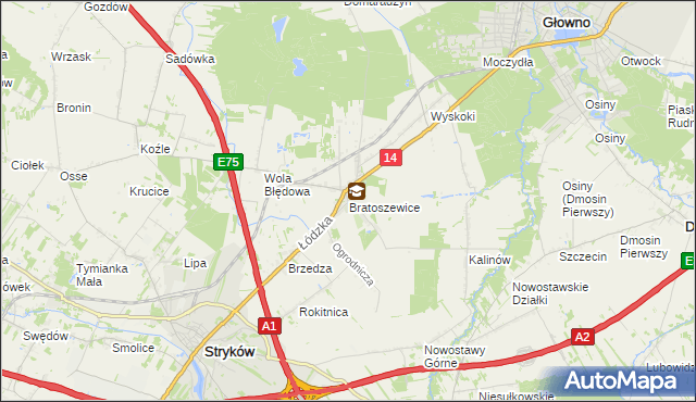 mapa Bratoszewice, Bratoszewice na mapie Targeo