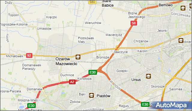 mapa Bronisze gmina Ożarów Mazowiecki, Bronisze gmina Ożarów Mazowiecki na mapie Targeo