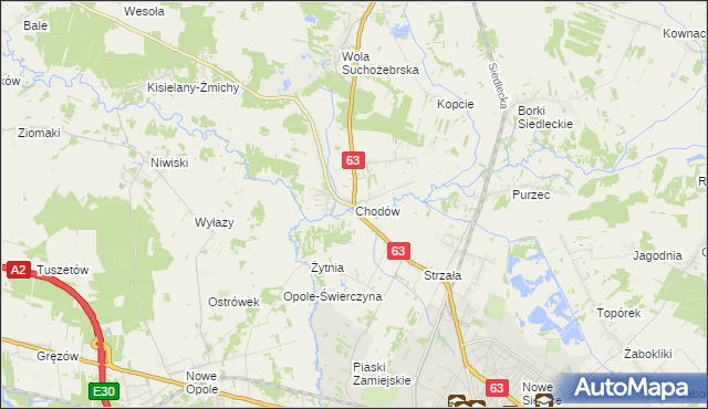 mapa Chodów gmina Siedlce, Chodów gmina Siedlce na mapie Targeo