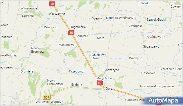 mapa Dłużniewo Duże, Dłużniewo Duże na mapie Targeo