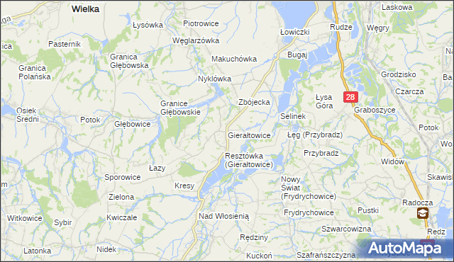 mapa Gierałtowice gmina Wieprz, Gierałtowice gmina Wieprz na mapie Targeo