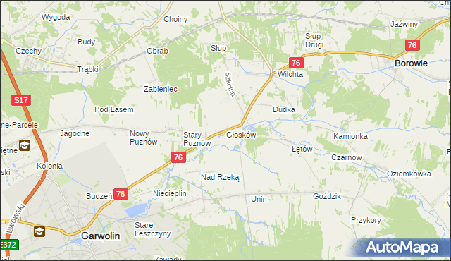 mapa Głosków gmina Borowie, Głosków gmina Borowie na mapie Targeo