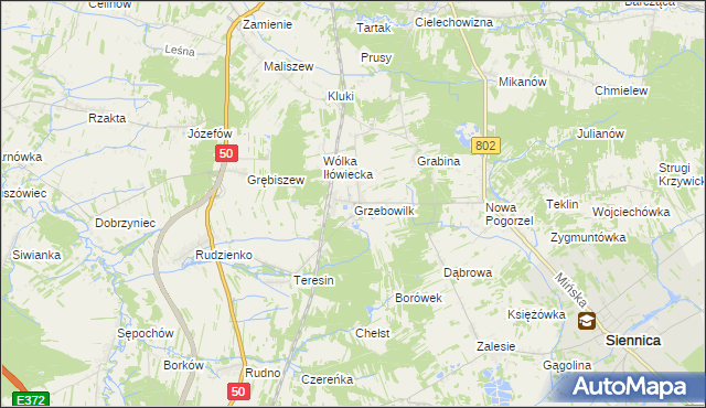 mapa Grzebowilk gmina Siennica, Grzebowilk gmina Siennica na mapie Targeo