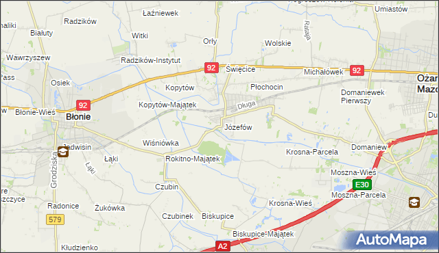 mapa Józefów gmina Ożarów Mazowiecki, Józefów gmina Ożarów Mazowiecki na mapie Targeo