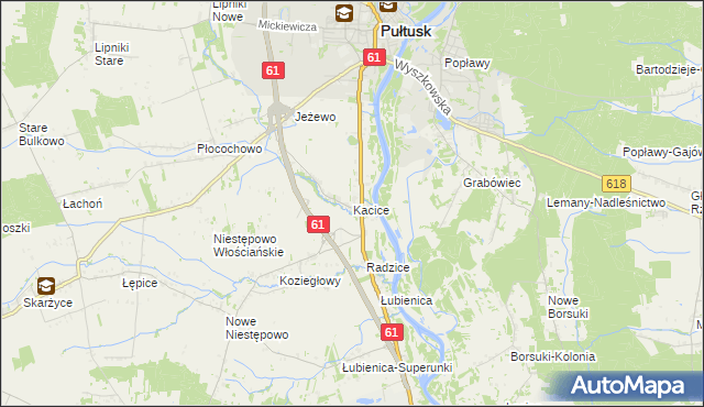 mapa Kacice gmina Pułtusk, Kacice gmina Pułtusk na mapie Targeo
