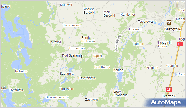 mapa Kąciki gmina Kurzętnik, Kąciki gmina Kurzętnik na mapie Targeo