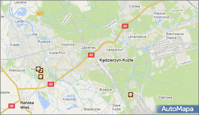 mapa Kędzierzyna-Koźle, Kędzierzyn-Koźle na mapie Targeo